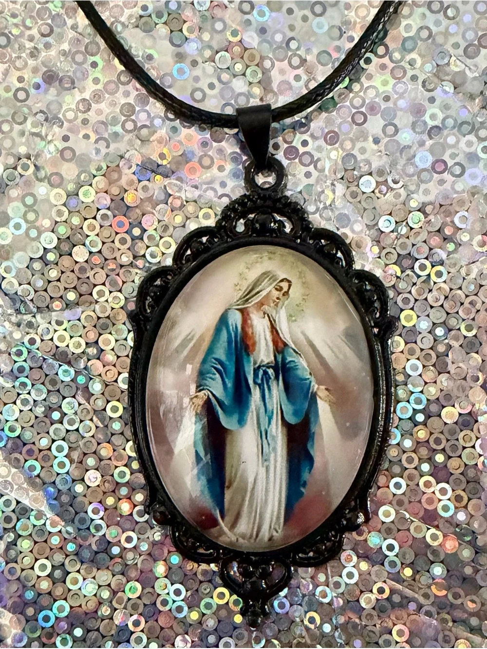 Vintage-Style Our Lady of Grace Virgin Mary Pendant Necklace